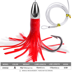 Leurre <span class=keywords><strong>de</strong></span> pêche au trolling en PVC à tête métallique <span class=keywords><strong>de</strong></span> 15 cm et 48 g avec jupe à plumes, ligne <span class=keywords><strong>de</strong></span> 1,7 m et hameçon 6/0 pour la pêche au marlin en haute <span class=keywords><strong>mer</strong></span> en eau salée - Product Image 1