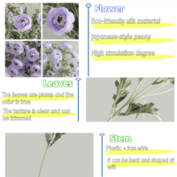 Simulation de pivoine japonaise en soie, avec pétales réalistes, adaptée à la décoration de la maison, pas besoin d'arroser, longue durée