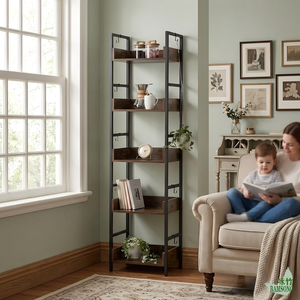 Storage <strong>Shelf</strong> Bamboo <strong>Rustic</strong> Natural Style Living Room 5 Tier Ladder Display Rack With Side Hangers for Daily Ornaments Books - Product Image 5