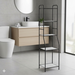 Torre de Almacenamiento Minimalista de Acero Negro Mate de 5 Niveles para Baño, para Guardar Toallas y Accesorios de Baño - Product Image 1
