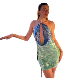 Abito Mini Elegante da Donna a Trapezio per il Nuovo Anno 2025, <span class=keywords><strong>Sexy</strong></span> con Paillettes, Scollo all'Americana, Senza Maniche, Vita Impero, Tinta Unita - Product Image 1