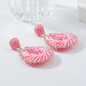 Đầy Màu sắc Raffia cỏ dệt Rhinestone kim loại Waterdrop bông tai bohemian mây dệt Bold tuyên bố dangle Bông tai - Product Image 2