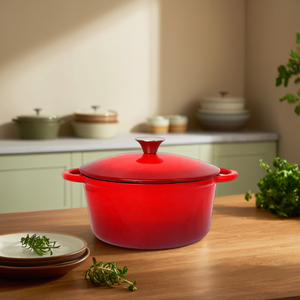 Chine gros forme ronde émail revêtement antiadhésif cuisine batterie de cuisine casserole <span class=keywords><strong>en</strong></span> <span class=keywords><strong>fonte</strong></span> avec bouton <span class=keywords><strong>en</strong></span> acier inoxydable SS304 - Product Image 1