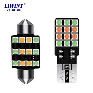 Liwiny-Lámpara LED de techo para coche, luz de lectura de doble punta, alto brillo, tres colores, T10, 3030, 31mm, accesorio de iluminación automático