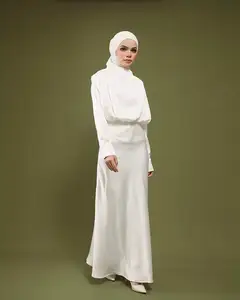 dubai abaya Low MOQ Custom Long Sleeve Modest armani satin Fashion Wear For Muslim eid al-fitr Lady Full Cover Maxi Floral Shirt