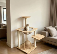 Arbre à chat moderne en bois avec bol transparent, griffoir multi-niveaux en sisal pour chats d'intérieur