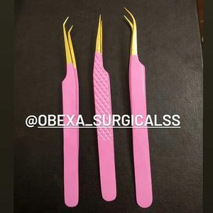 แหนบต่อขนตาสีชมพูและสีทองทำจากสเตนเลสมีปลายแหลม - Product Image 3