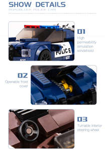 Modellino Auto da Corsa della Polizia <span class=keywords><strong>1</strong></span>:8, Gioco di Costruzioni in Plastica ABS, Mattoncini Educativi con Espositore, Regalo di Compleanno - Product Image 4