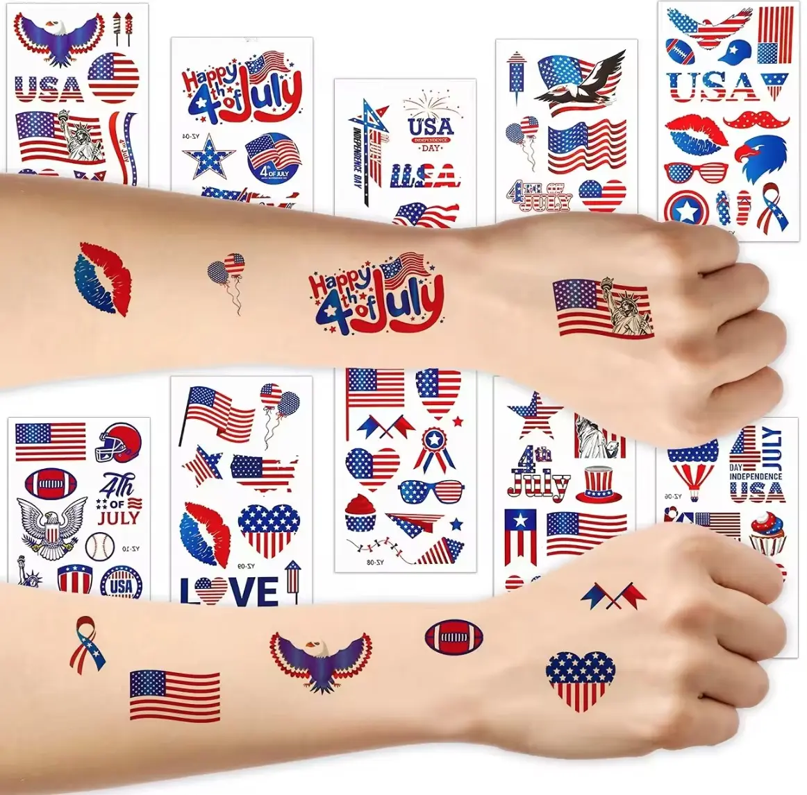 10 पीसी/पैक स्वतंत्रता दिवस ज्यामितीय अमेरिकी ध्वज मुद्रित सुरक्षित टैटू पेस्ट वाटरप्रूफ राष्ट्रीय ध्वज टैटू बॉडी स्टिकर