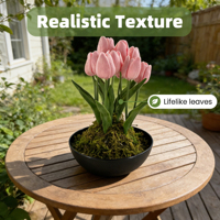 Plante artificielle en pot de tulipes faites à la main résistantes aux UV, décoration florale réaliste et durable, style bohème, cadeau pour hôtel, café, usine
