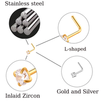 HENGSEN Piercings de nez personnalisables en acier inoxydable hypoallergénique, 3 mm, avec zircone cubique (CZ) en forme de cœur, étoile, carré, rond, bijoux pour piercing de narine