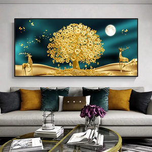Arte della parete di lusso moderno <span class=keywords><strong>poster</strong></span> di arte del cervo albero dorato tela pittura nordica paesaggio murale soggiorno decorazione della casa pittura - Product Image 4