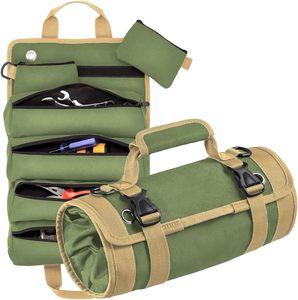 Bolsa de Herramientas Enrollable de Muestra Gratuita, Bolsa de Herramientas Enrollable Resistente de 600D con 8 Bolsillos con Cremallera Desmontables y Correa para el Hombro - Product Image 1