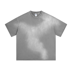 Camiseta de cuello redondo de alta calidad 305G con efecto desgastado, logotipo personalizado pintado con aerosol, camiseta moderna de talla americana, camiseta personalizada. - Product Image 4