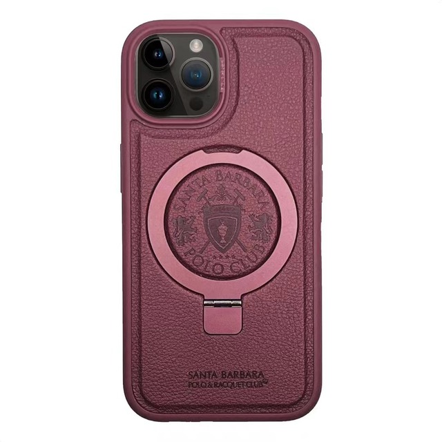 POLO Synthetic Leather Magnetic Metal Ring TPU PC Case for iPhone 15 Pro Max Plus Stander Holder