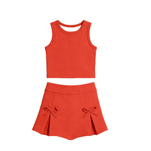 Conjunto de yoga sin mangas para niña, modelo GSD3758, falda morada con estampado, para niñas activas, venta al por mayor, ropa infantil de verano. - Product Image 2