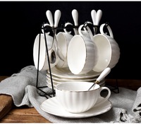 Ensemble tasse et soucoupe en porcelaine blanche, bord doré, capacité 101-200 ml, compatible lave-vaisselle et micro-ondes, jetable, portable, minimaliste