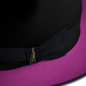 Black Fedora <b>Hat</b> With <b>Purple</b> Brim Unisex Adult 56-58CM Four Seasons Casual European Style Wool Material - Product Image 4