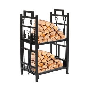 DB Modern Firewood <b>Storage</b> Rack 2-<b>Tier</b> Outdoor Log Holder with <b>4</b> Tools for Firewood Management - Product Image 1