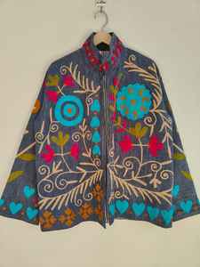 Suzani Embroidered <b>Jacket</b> Handmade Ethnic <b>Jacket</b> Floral Suzani <b>Jacket</b> Pure Cotton <b>Jacket</b> Boho <b>Hippie</b> Gift For Her - Product Image 3