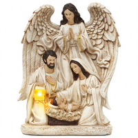 EAGLEGIFTS Statue religieuse en résine, pièce de décoration de crèche, ange de la Nativité blanc et or, cadeau de Noël, figurine en résine, objet décoratif