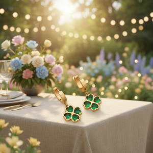 Set di Gioielli in Acciaio Inossidabile Placcato Oro con <span class=keywords><strong>Collana</strong></span> a <span class=keywords><strong>Quadrifoglio</strong></span> e Orecchini con Zirconi - Product Image 2