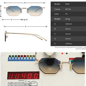 Custom Logo 2026 Vintage Gold Metal Octagon <b>Sun</b> Glasses UV400 Gradient <b>Shades</b> Rimless Polygon <b>Sun</b> Glasses for Men Women - Product Image 5