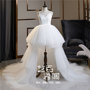 Red Tulle Ball Gown Strapless Backless Wedding Dress Long Train European Style Runway Fashion Dress - Product Image 5