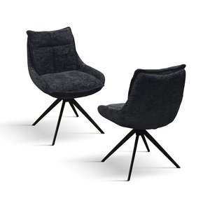Ensemble de 2 chaises Biagio en tissu noir avec base en métal, chaises de salle à manger d'intérieur - Product Image 2