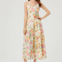 Robe longue trapèze pour femme, style doux et coloré, avec dentelle, taille naturelle, broderie florale tridimensionnelle ajourée et style camisole