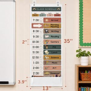 Tabla de horarios diarios de bolsillo, 24x21 pulgadas, 61 tarjetas, gestión visual del tiempo, reutilizable, borrado en seco, para uso en el aula de los niños - Product Image 6