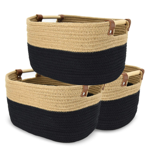 Collapsible Cotton Rope Woven Storage Baskets Bin with Handles