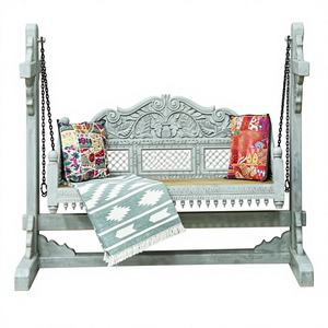 Balançoire Jhoola en bois massif du Rajasthan, balançoire décorative vintage et antique indienne pour les fêtes et les événements de mariage - Product Image 1