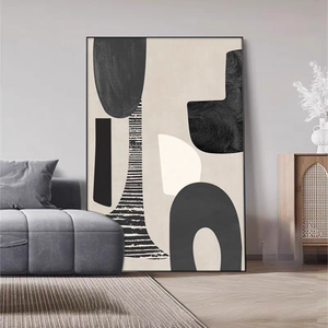 <span class=keywords><strong>Peinture</strong></span> murale en porcelaine cristalline, art abstrait minimaliste noir et blanc gris, décoration d'intérieur moderne de luxe en gros - Product Image 5