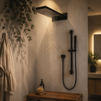 Ensemble de douche encastré en laiton poli, système de pluie carré mural, douchette à main, robinets de style hôtelier moderne, minimaliste et luxueux