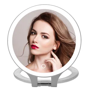 Custom Tabletop Magnifying Light Vanity Make Up Mirror Led Lighted Round Double Sided Travel Makeup Mirror 10x With Led