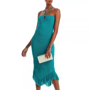 Vestido Midi de Algodón con Flecos Azules, Vestido Casual de Verano para Mujer, Elegante, Personalizado, Vestidos de Punto para Mujer - Product Image 2