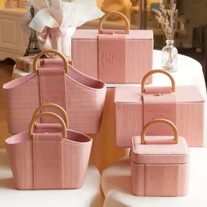 Luxe Pu Lederen Geschenkdoos Tas Met Handvat Roze Blauwgroene Verpakking Luxe