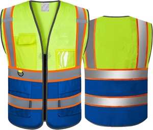 Tùy chỉnh màu xanh cao khả năng hiển thị phản xạ lớp 2 an toàn vest với túi bảo hộ lao động với biểu tượng tùy chỉnh - Product Image 3