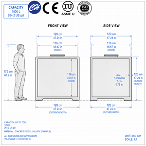 Réservoir IBC carré en <span class=keywords><strong>plastique</strong></span> de 1000 L certifié CE, conteneur de stockage de liquides pour la logistique de produits chimiques, d'eau, d'huile et d'aliments - Product Image 2