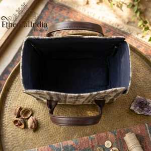 <b>Boho</b> Geometric Jacquard Tote Bag Woven Ethnic Shoulder Bag Leatherette Strap Tribal Handbag - Product Image 3
