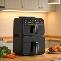 NUEVA Freidora de Aire Eléctrica Clásica de Plástico con Doble Cesta, Control Digital, 3000W, 4.5L+6.5L, Cocción Rápida, para Uso Doméstico y Hotelero