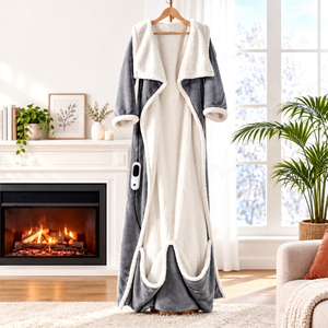 Bata Eléctrica Térmica Personalizada de Alta Gama, de Forro Polar Coral, Larga para Invierno, con Control Táctil y Termostato Ajustable para el Hogar - Product Image 1