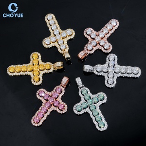 Factory price Gift Jewelry Iced Out Colorful Moissanite Cross Pendant 925 <b>Silver</b> Rose Gold Plated Hiphop Pendant Jewelry - Product Image 1