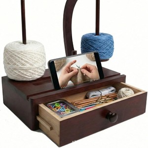 Wooden yarn <b>turntable</b> with magnetic rotation mechanism, large storage space, suitable for crochet enthusiasts and as a gift. - Product Image 1