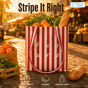 <span class=keywords><strong>Borsa</strong></span> Tote in Tela a Righe Rosse e Bianche con Ricamo '<span class=keywords><strong>Future</strong></span>', <span class=keywords><strong>Borsa</strong></span> a Tracolla per lo Shopping Quotidiano, Grande Capacità - Product Image 1