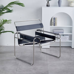 Haute qualité nordique milieu du siècle Design Simple en cuir noir chaise de salon cadre en acier inoxydable Accent salon chaise de loisirs - Product Image 1