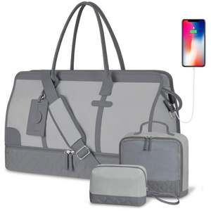 Bolsa de Viaje Grande, Bolsa de Fin de Semana, Bolsa de Gimnasio, Bolsa de Mano con Compartimento para Zapatos, Bolsillo Impermeable, Bolsa de Aseo - Product Image 4