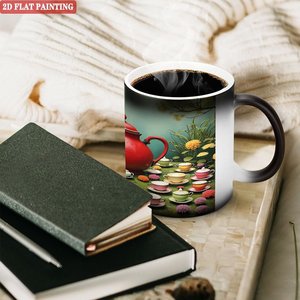 Mug en céramique noir givré de 11 oz sensible à la chaleur avec motif Jardin de Thé pour sublimation - Product Image 3