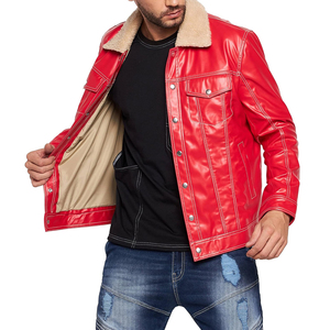 Pakistan Factory <b>Men's</b> Genuine Leather <b>Shearling</b> <b>Jacket</b> Canvas Fabric Customizable Spring Front Breathable Fashion Streetwear - Product Image 1